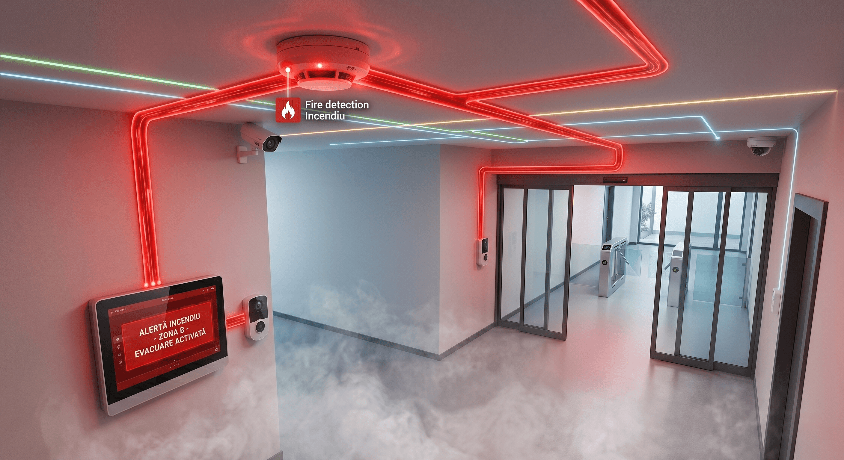 Fire detection system with sensors and alert panel